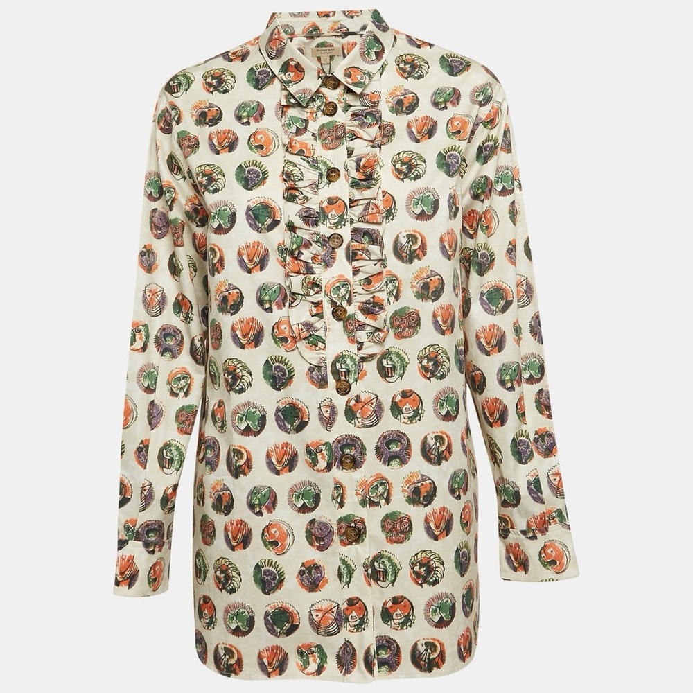 Burberry Printed Cotton Ruffle Blouse